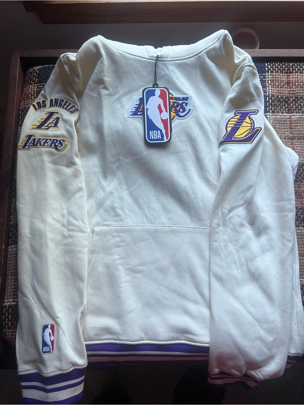 NBA Cream Los Angeles Lakers Pullover Hoodie with Purple Accents